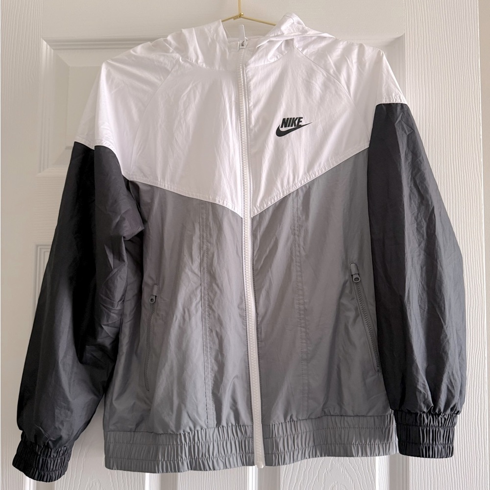 Nike White and Gray Windbreaker Jacket Size Large Youth